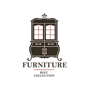 Beyaz arka planda izole edilmiş klasik tuvaletli dolap mobilyası etiketi