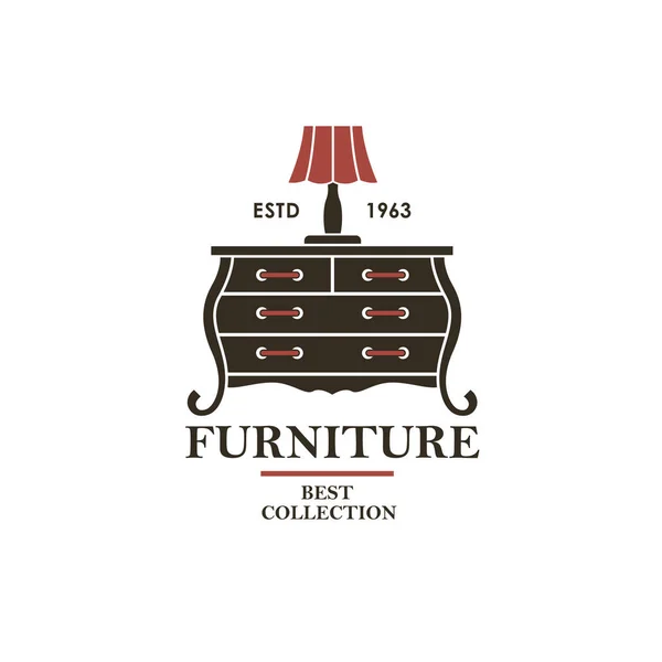 Möbelschrank Etikett Mit Vintage Kommode Isoliert Auf Weißem Hintergrund — Stockvektor