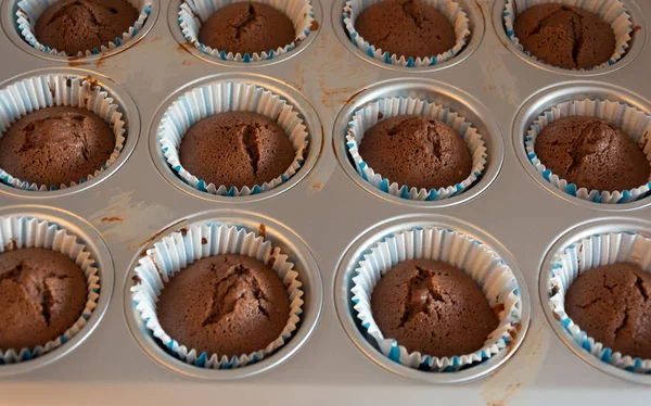 Home Made Muffin Chocolate Batter Has Been Set Paper Cup — Stock Photo, Image