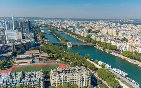 Paisagem Urbana Paris Vista Segundo Nível Torre Eiffel Com Rio — Fotografia de Stock