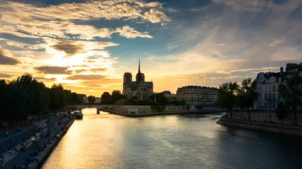 Notre Damme Katedral Vackra Färgstarka Himmel Golden Hour Paris Frankrike — Stockfoto