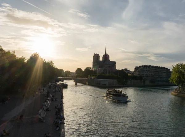 Notre Damme Katedral Vackra Färgstarka Himmel Golden Hour Paris Frankrike — Stockfoto