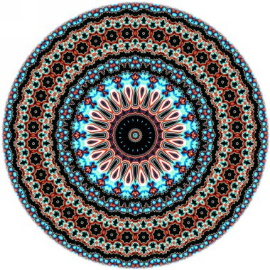 Renkli dijital sanat, oryantal model, geometrik doku, mistik motifi, arka plan, fantastik tasarım.