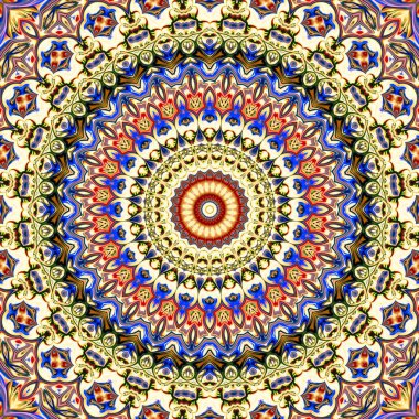 Renkli dijital sanat, oryantal model, geometrik doku, mistik motifi, arka plan, fantastik tasarım. 