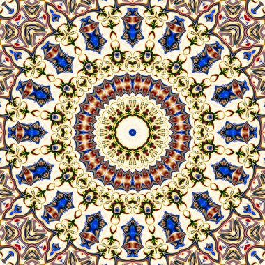 Renkli dijital sanat, oryantal model, geometrik doku, mistik motifi, arka plan, fantastik tasarım. 