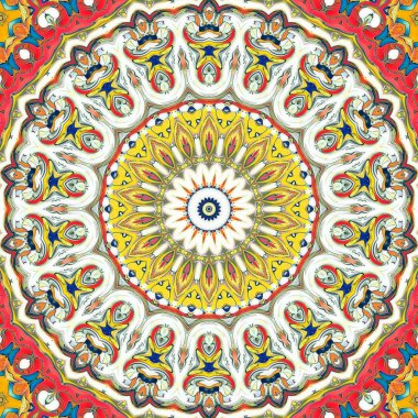 Renkli dijital sanat, oryantal model, geometrik doku, mistik motifi, arka plan, fantastik tasarım. 