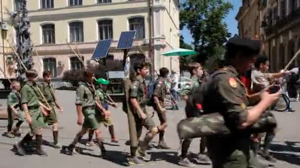 Ivano Frankivsk City Ukraine June 2019 Ukrainian Scouts March Street — Stock Video