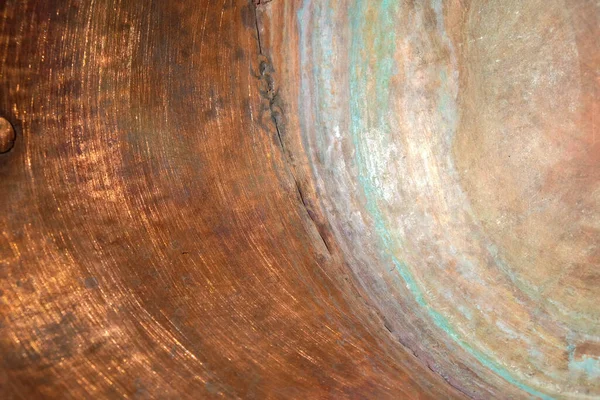 Copper Surface Inner Wall Copper Pot Green Circles Copper Oxidation — Stock Photo, Image