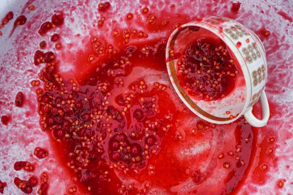 Ciotola Con Ribes Rosso Spremuto Succo Ribes Semi Gialli Coppa — Foto Stock
