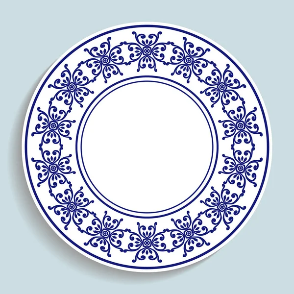 Placa Decorativa Con Patrón Circular Fondo Azul Ilustración Vectorial Vector De Stock
