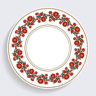 Dekoratif tabak dairesel bir desen ile. Mavi arka plan. Vektör çizim.