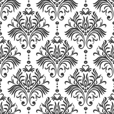 Vintage seamless modeli. Çiçek süslü duvar kağıdı. Damasko vektör arka plan dekoratif süsler ve çiçeklerle barok tarzı. Lüks sonsuz doku.