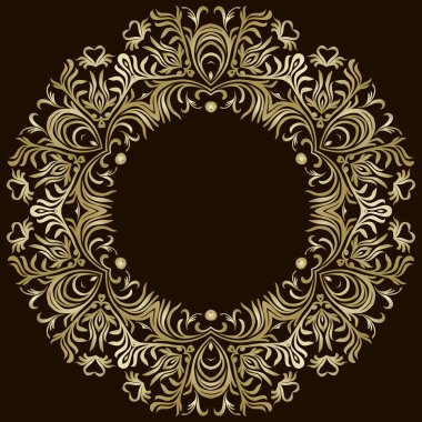 Tasarım şablonu için dekoratif çizgi sanat çerçeveleri. Doğu tarzında tasarım için zarif unsur, metin için yer. Altın çizgili çiçek sınırı. Davetiyeler ve tebrik kartları için dantelli illüstrasyon