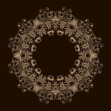 Arka plan ile altın süs mandala. Düğün davetiyesi, kitap kapağı veya el ilanı için. Yuvarlak tasarım öğesi. Duvar kağıdı, arka plan, yüzey dokusu için kullanılabilir