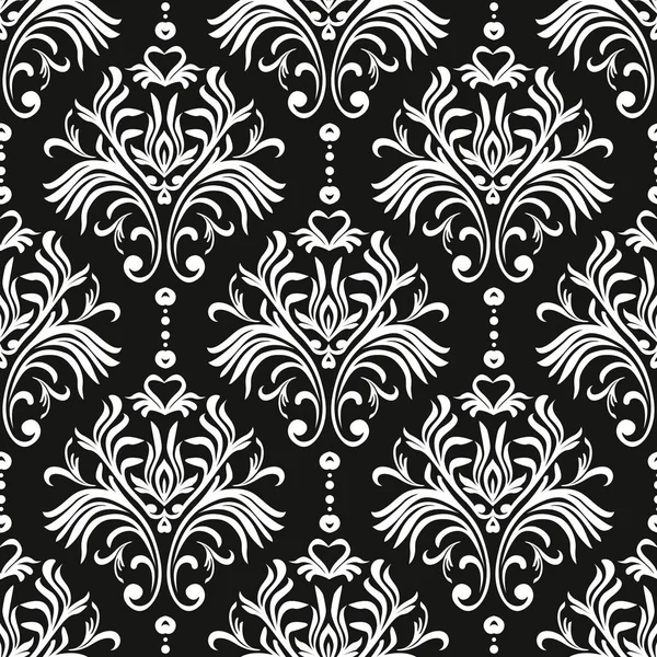 Vintage Seamless Pattern Floral Ornate Wallpaper Dark Vector Damask Background — Stock Vector