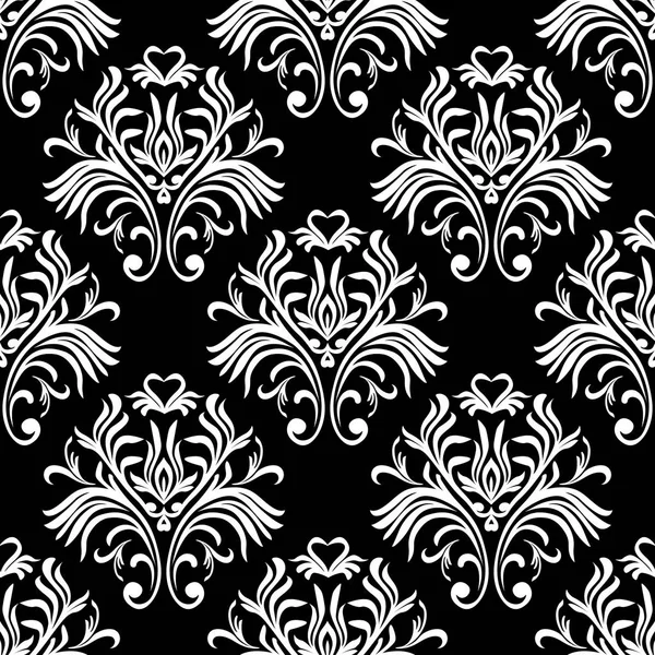 Vintage Seamless Pattern Floral Ornate Wallpaper Dark Vector Damask Background — Stock Vector