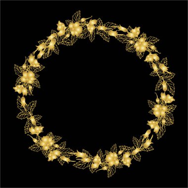 Altın fover çelenk, tebrik kartı, düğün, doğum günü ve diğer tatil ve yaz arka plan için davet kartı olarak kullanılabilir