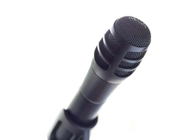 Sleek Black Microphone Stand Front Open White Space — Stock Photo, Image