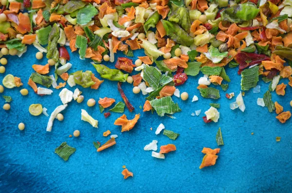 Especias Verduras Diferentes Sobre Fondo Azul — Foto de Stock