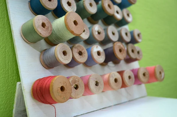 Skeins Colorful Threads Reels Warm Cold Colors Embroidery Sewing — Stock Photo, Image