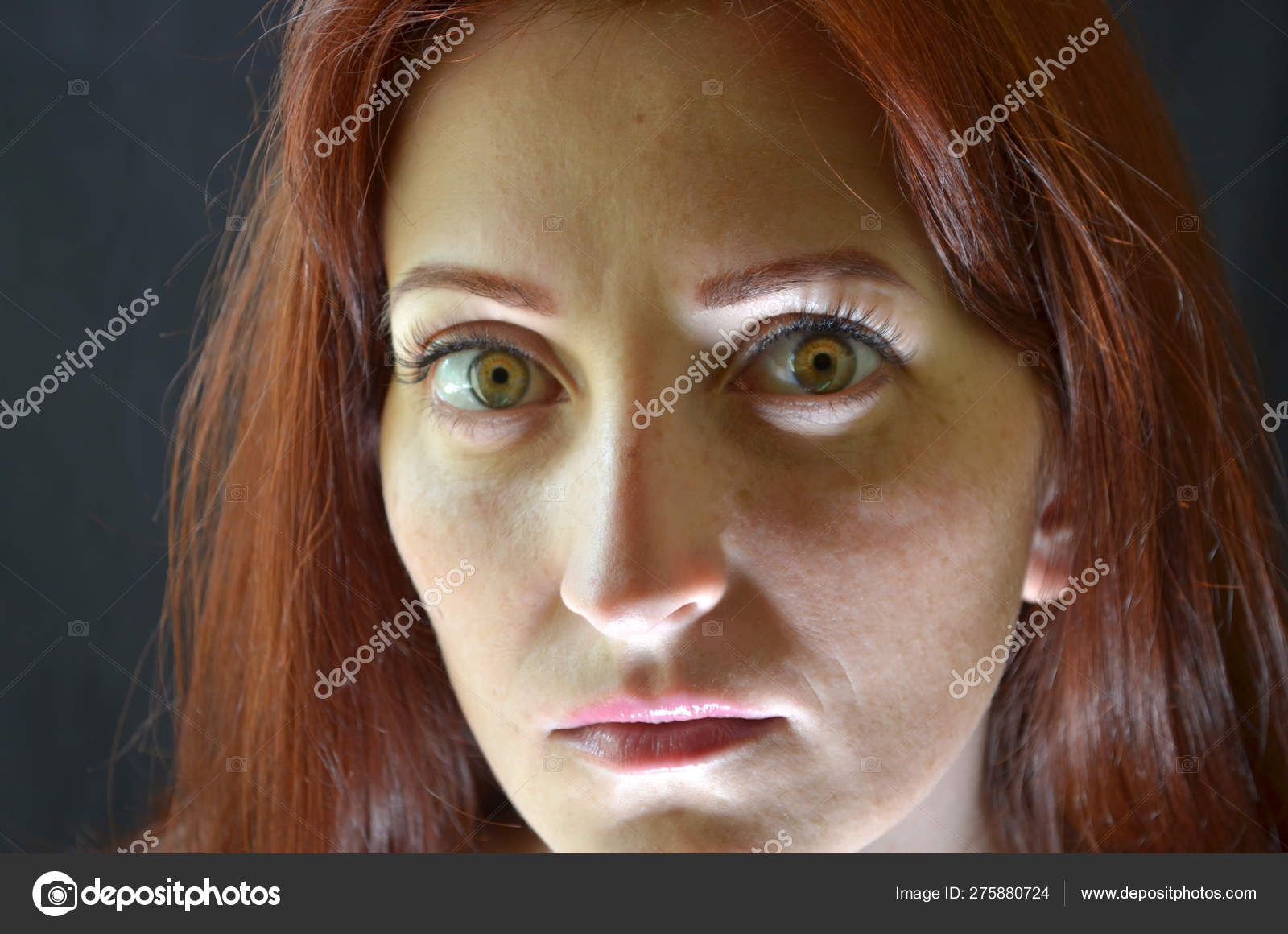 White Girl With Red Hair And Green Eyes With Eyelash