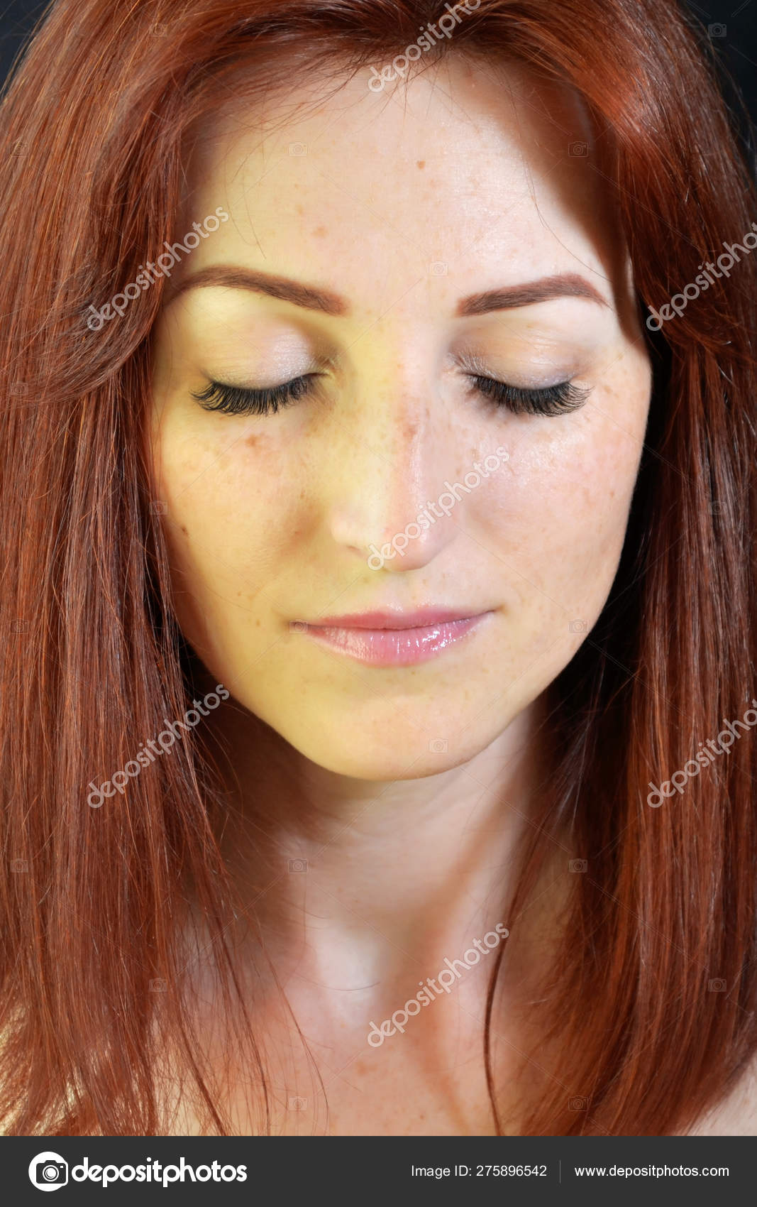 White Girl With Red Hair And Green Eyes With Eyelash