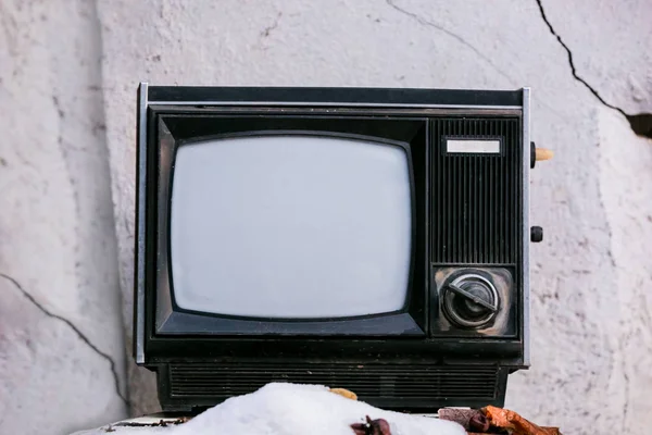 Starodawny Stary Telewizor Tle Tynku — Zdjęcie stockowe