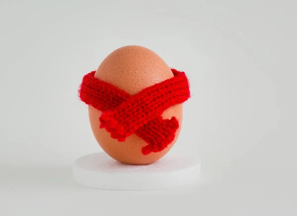 Куряче Яйце Підставці Червоною Стрічкою — стокове фото
