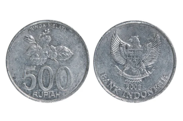 Валюта Індонезії Ятсот Рупія Монети Тлі Білого — стокове фото