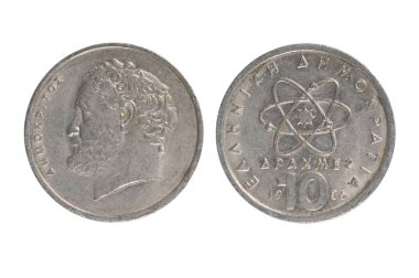 10 eski Yunan drahmiler izole üzerinde beyaz arka plan sikke