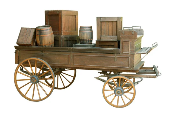 Старая Повозка Деревянными Бочками Белом Фоне — стоковое фото