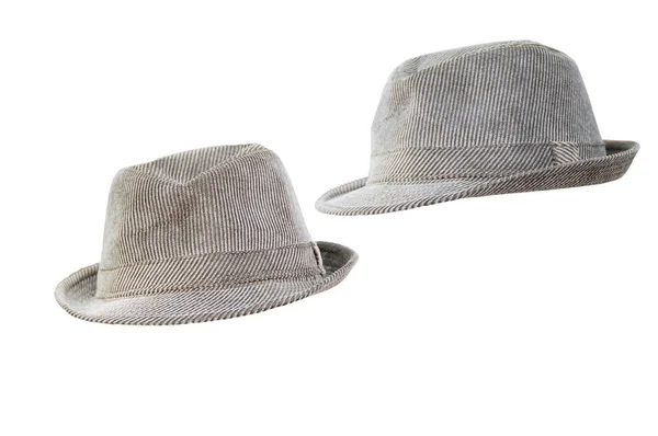 Dois Chapéus Cinza Fundo Branco — Fotografia de Stock