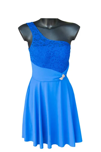 Niebieska Sukienka Kobiece Kobieta Białym Tle — Zdjęcie stockowe