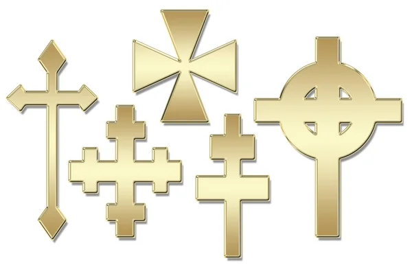 Collection Gold Crosses White Background — Stock Photo, Image