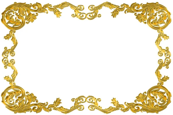 Gouden Bloemen Frame Geïsoleerd Witte Achtergrond — Stockfoto