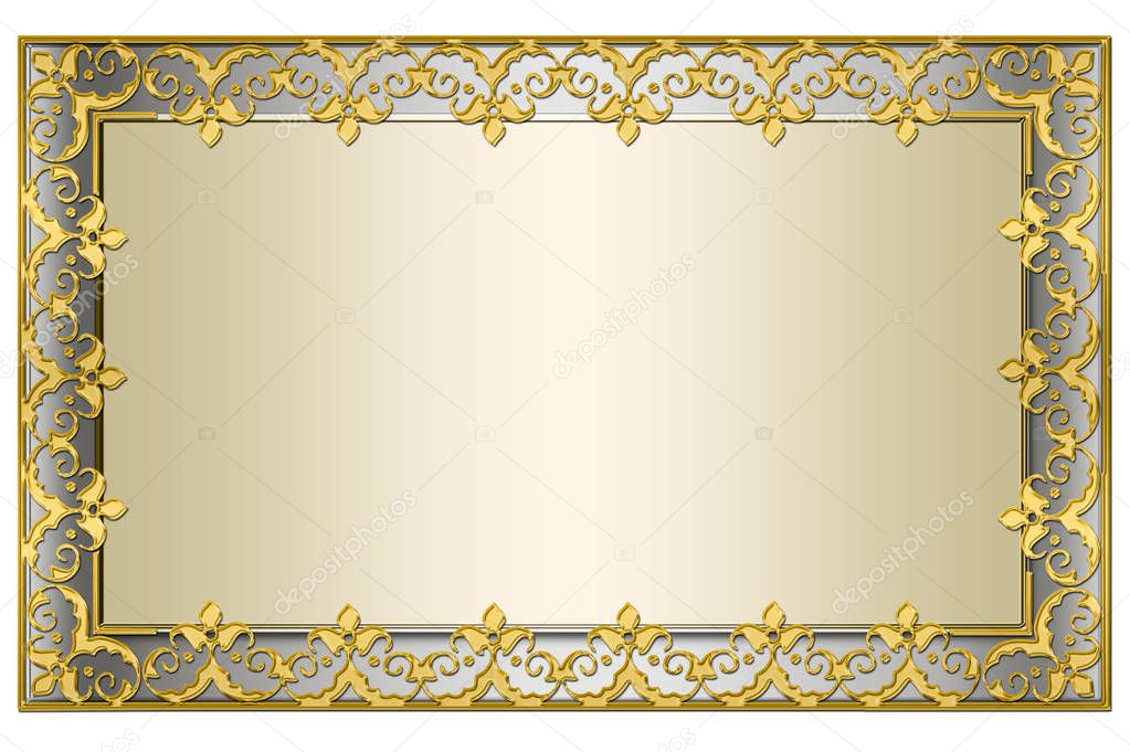 golden banner on metallic background , ornamental baroque frame