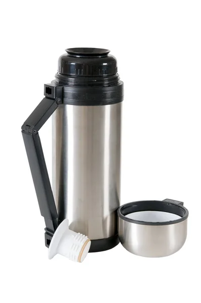 Thermos Metallo Sfondo Bianco — Foto Stock