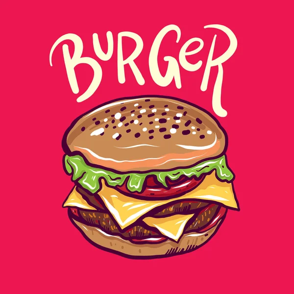 Burger Handgezeichnete Vektor Illustration Isoliert Auf Rosa Hintergrund — Stockvektor
