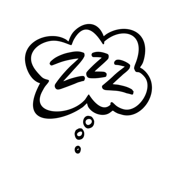 Komik kabarcık zzz uyku. Kabarcık simge el çizilmiş vektör yazı beyaz arka plan üzerinde izole uyku.