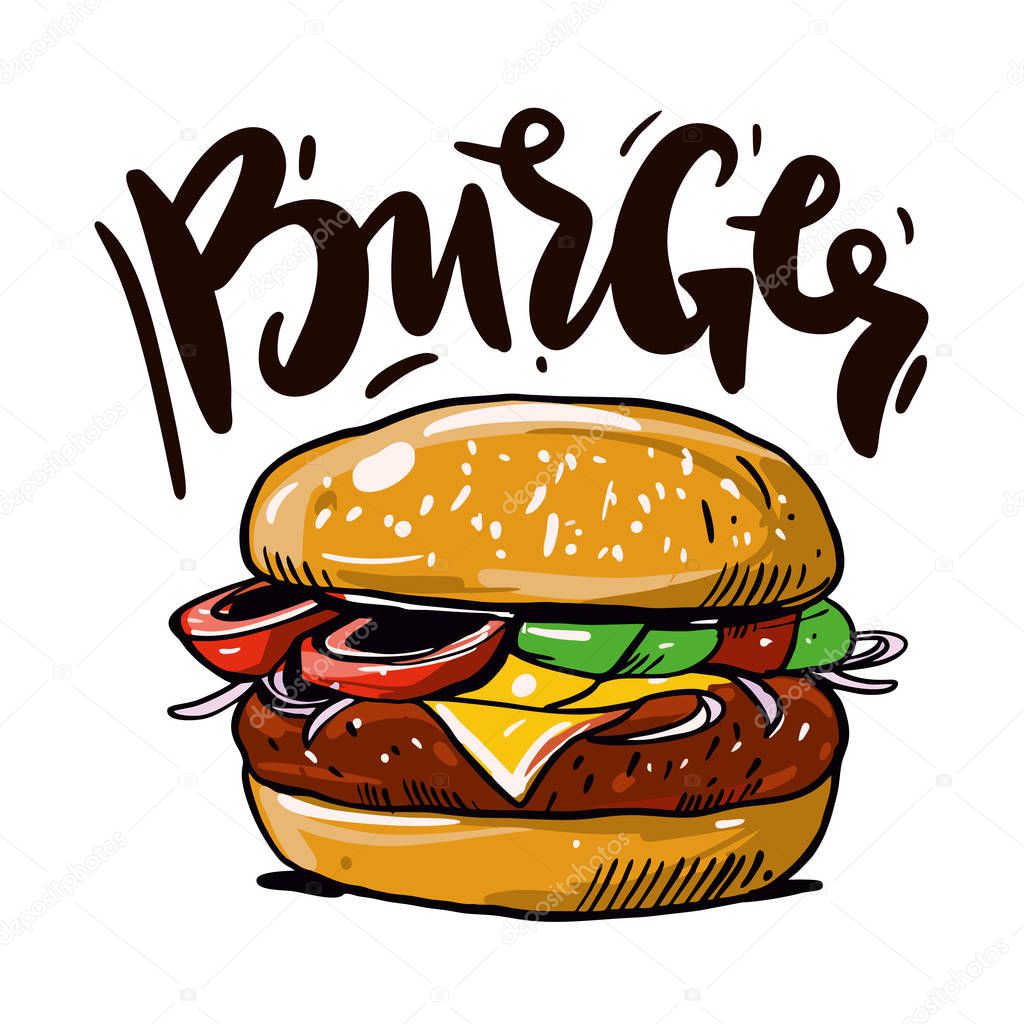 Burger hand drawn Vector Illustration isolated on background.