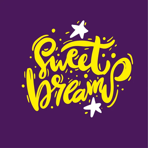 Sweet dreams hand drawn vector lettering. Isolated on violet background. Vector illustration. Motivation quote.