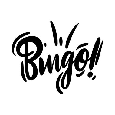 Bingo ifade el vektör yazı çekilmiş. Beyaz arka plan üzerinde izole vektör çizim.