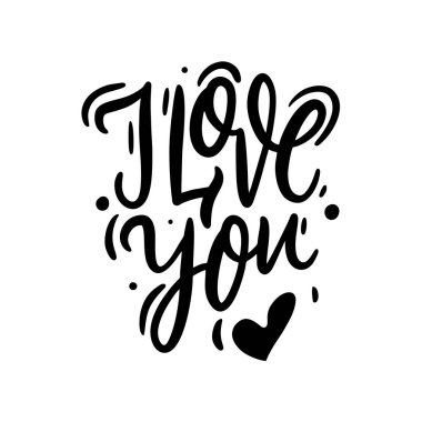 Seni ifade seviyorum çizilmiş vektör yazı el. Beyaz artalanları izole. Vektör Sevgililer günü kartı.