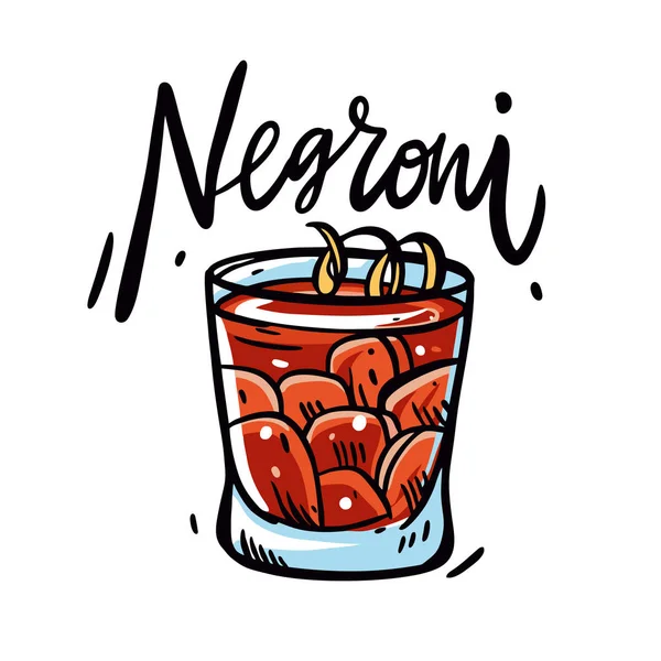 Negroni Alkoholhaltiga Cocktail Hand Dras Vektorillustration Tecknad Stil Isolerad Vit — Stock vektor