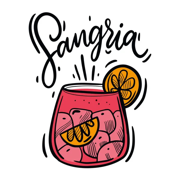El Sangria yaz kokteyl vektör çizim çekilmiş. Geleneksel İspanyol içki. Beyaz arka plan üzerinde izole.