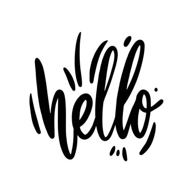 Merhaba ifade el vektör yazı çekilmiş. Beyaz arka plan üzerinde izole vektör çizim.