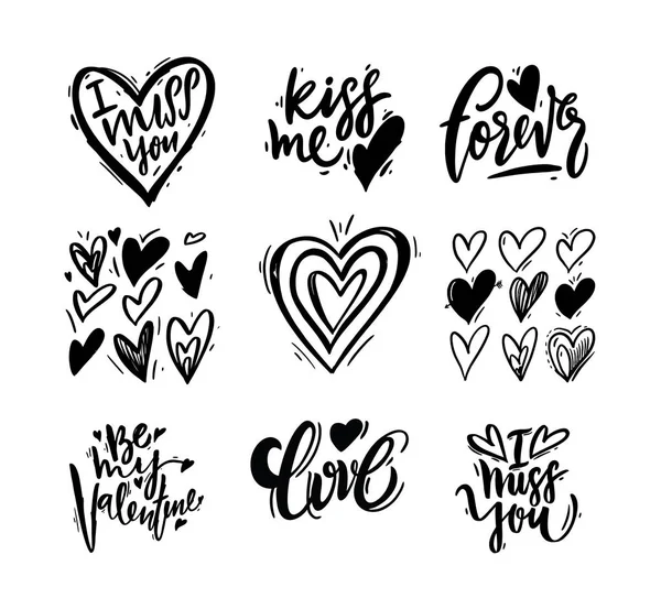 Love Quotes Set Hand Drawn Vector Lettering Love Valentines Day — Stock Vector