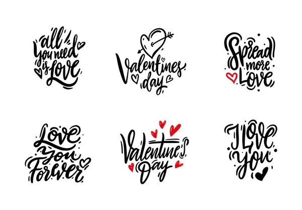 Miłość Zestaw Cytatów Ręcznie Rysowane Wektor Napis Miłość Walentynki Plakat — Wektor stockowy