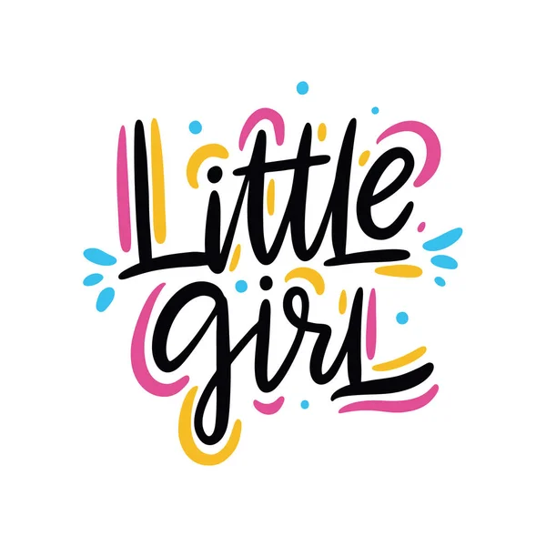 Little Girl Sing Hand Drawn Vector Lettering Isolated White Background — Stock Vector