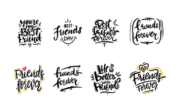 Friends Quotes Hand Drawn Vector Lettering Set Vector Illustration Isolated — Stock Vector